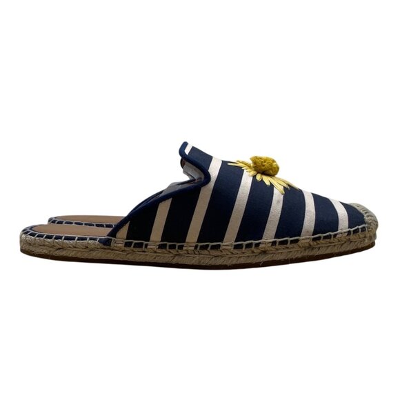Kate Spade  Navy & White Stripes & Yellow Daisy Espadrille Solero Mules Sz 7B - Picture 1 of 7
